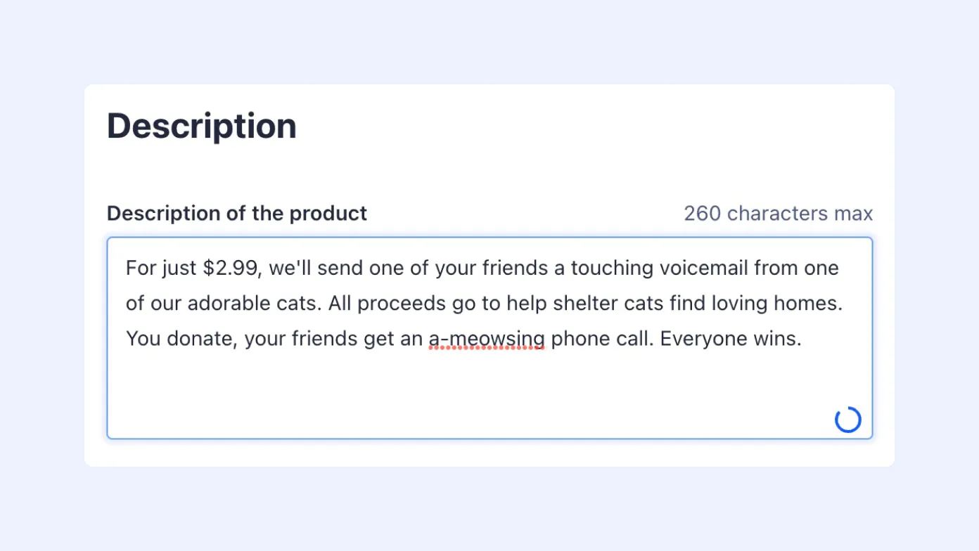 Description input on product submission