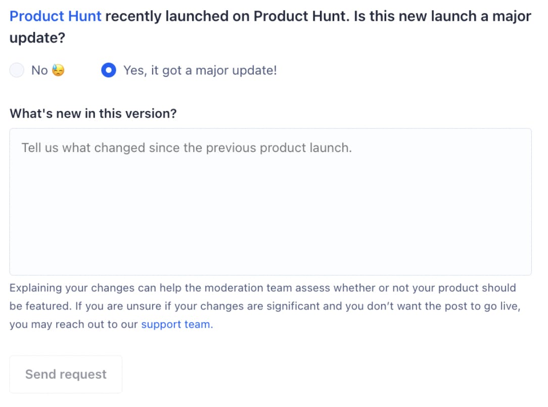 Product Hunt significant update question