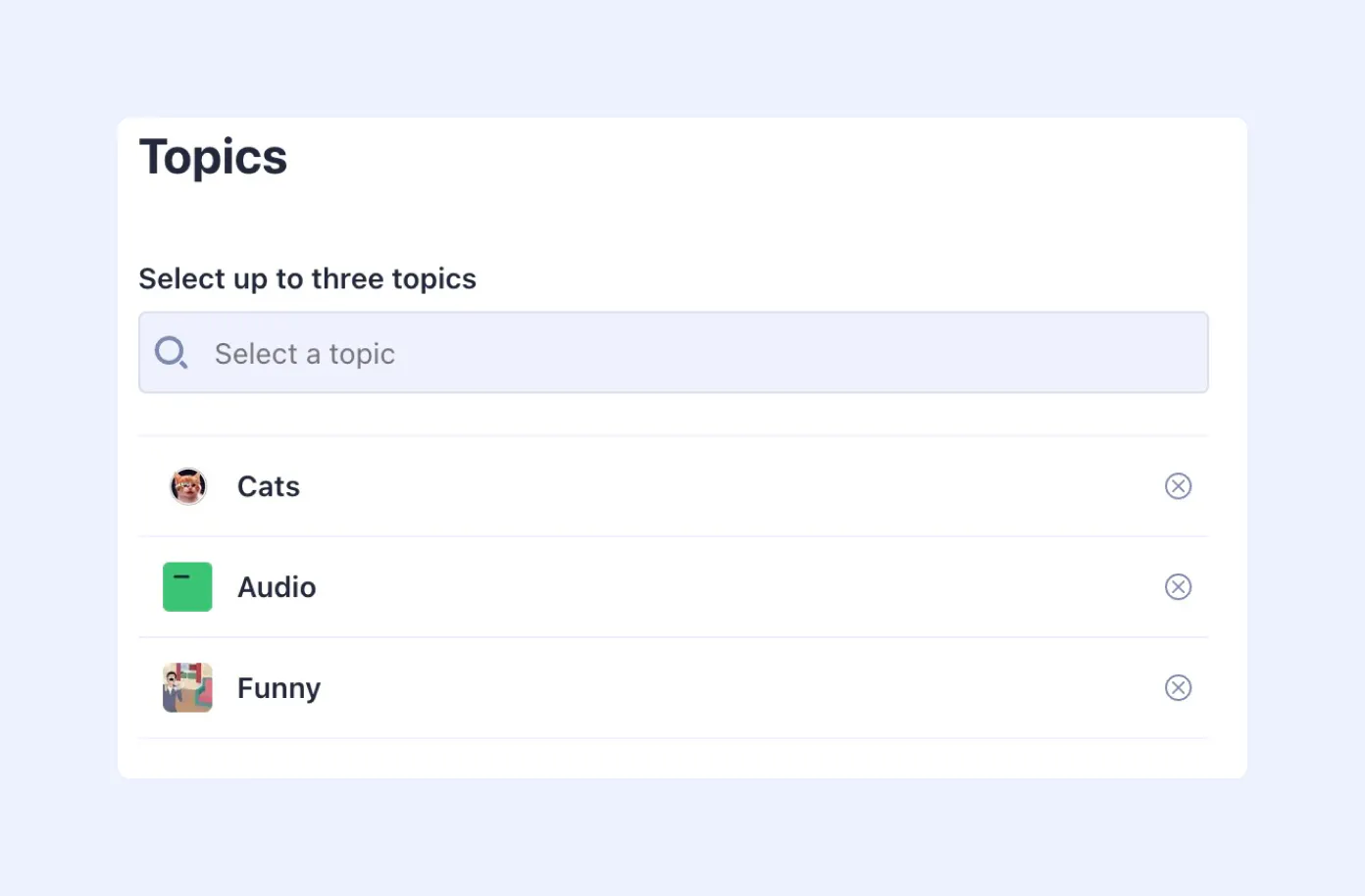 Topic selection on product submission